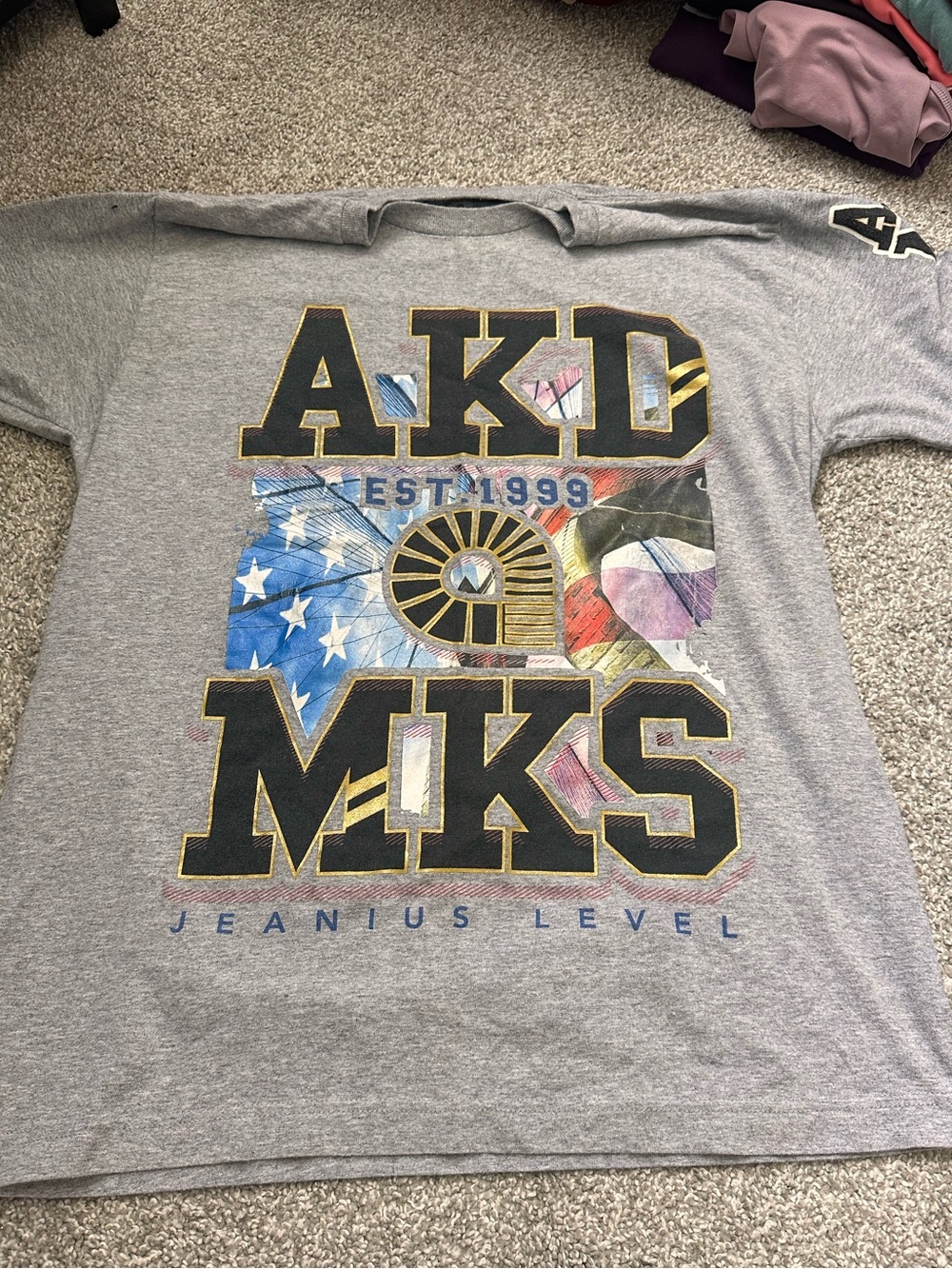 Akademiks Gray Graphic Short Sleeve Tee with Multicolor Print